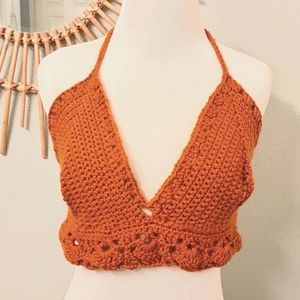 Handmade Crochet Halter Top (Burnt Orange)